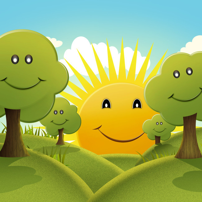 卡通太阳树电脑手机PPT背景画布