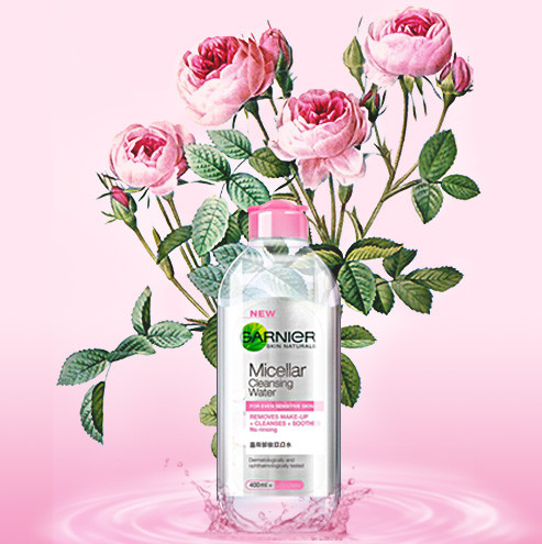 化妆品花水纹水波主图粉色玫瑰绿叶水滴渐变