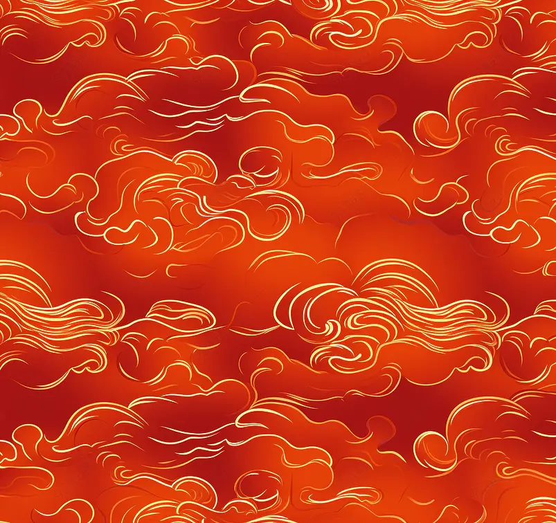 红色喜庆的云纹无缝背景底纹图案