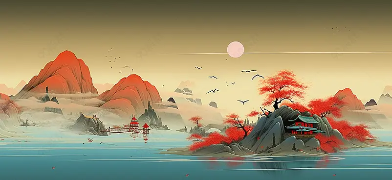 2022复古国潮山水画