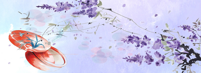 水墨古风水彩紫色清凉夏日广告背景