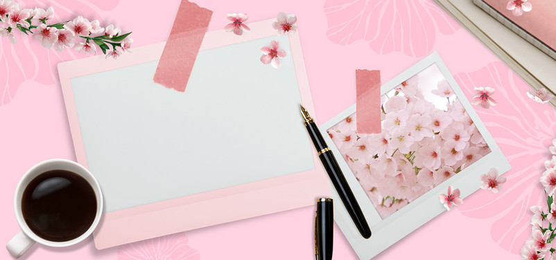唯美粉色花枝文艺卡片banner