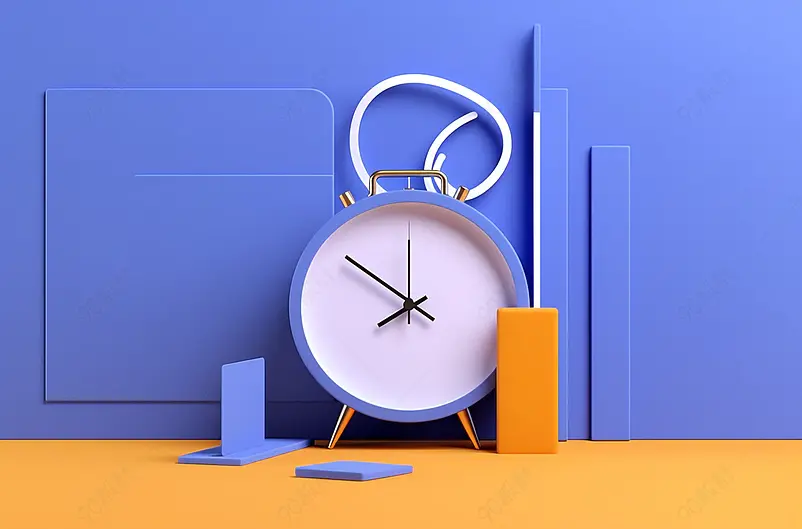 3D渲染书籍时钟卡通插图