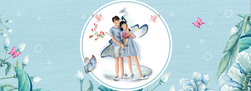 时尚蓝色清新手绘banner