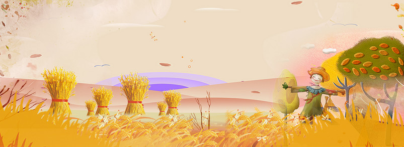 清新手绘秋季稻草人banner