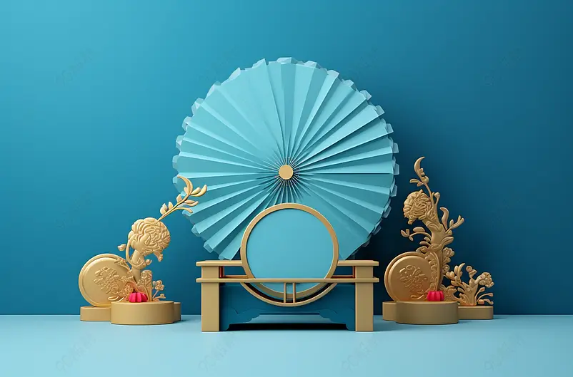 3d渲染中国风展示台场景