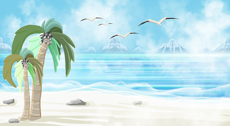 卡通手绘海滩海报背景