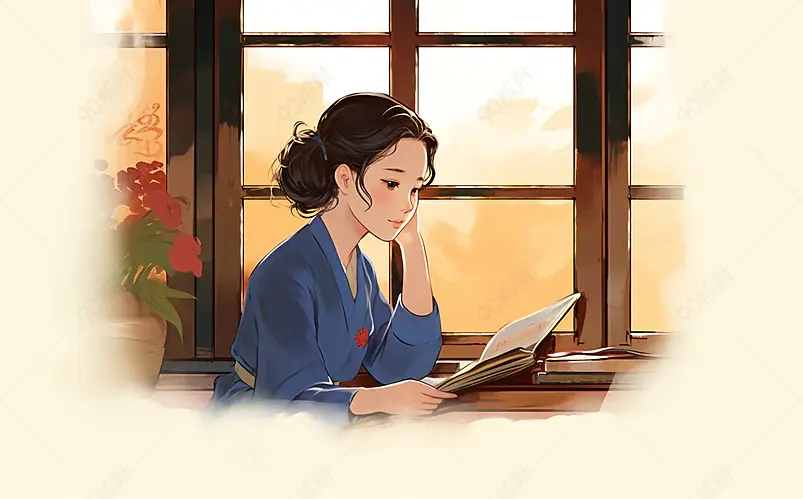 窗前的民国女性插画