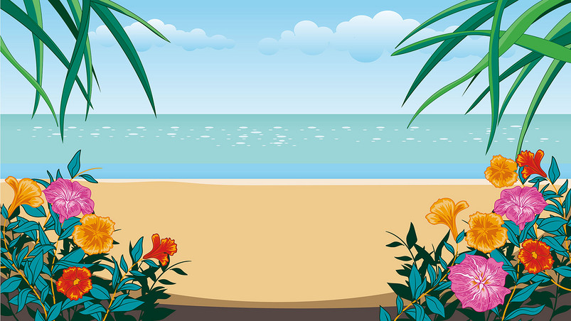手绘海边度假风景插画