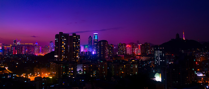  都市的晚霞夜景拍摄