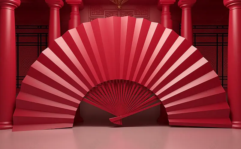 中国风折扇扇面背景,3D渲染