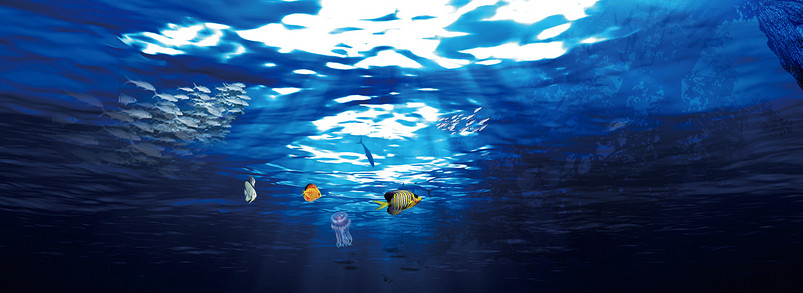海洋馆蓝色背景简约风海报banner背景