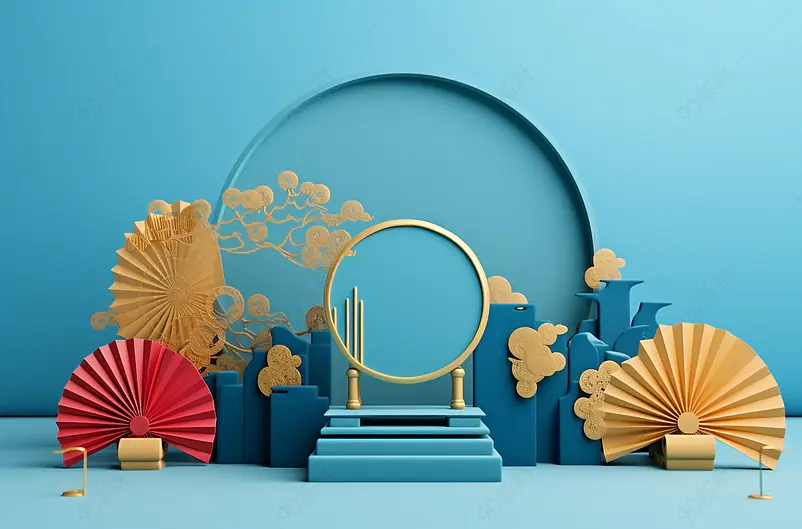 3d渲染中国风展示台场景