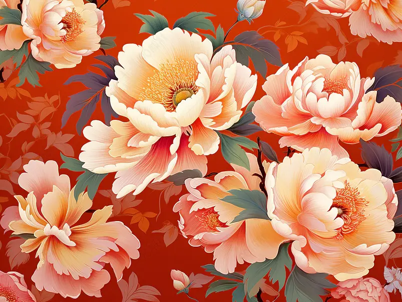 牡丹蝴蝶国潮花卉插画海报背景