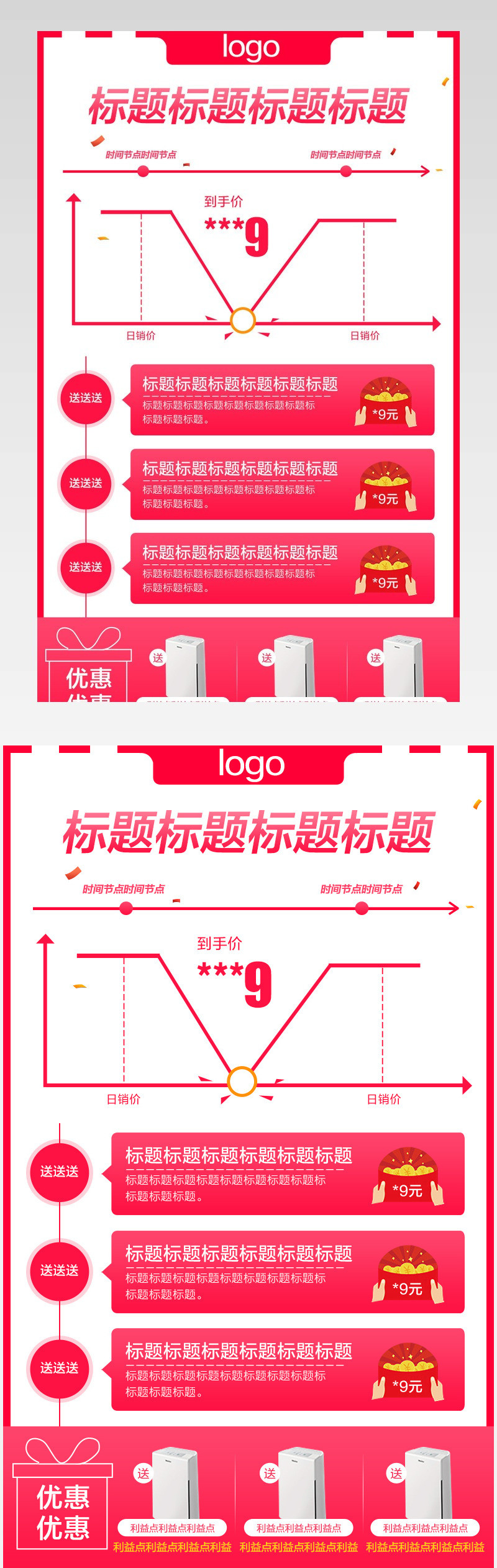 简约干净红色日常大家电日销详情氛围聚划算曲线图