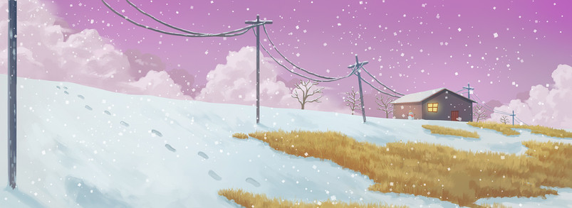 大寒冬天梦幻下雪手绘卡通banner