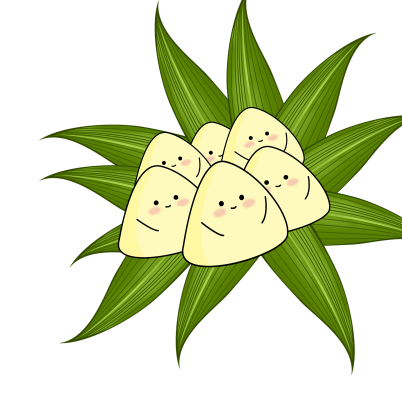 坐在粽叶上的白色粽子卡通
