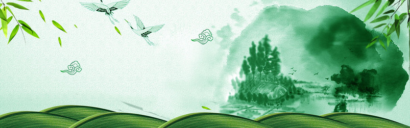 绿色清明节水彩国画茶饮海报背景