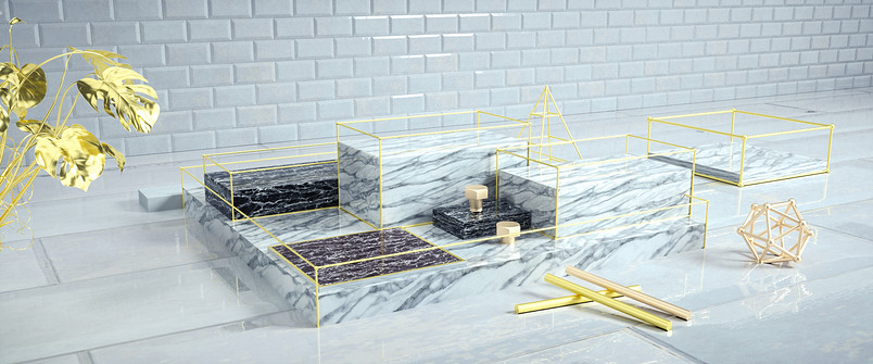 C4D立体金色简约式电商海报 大理石纹理