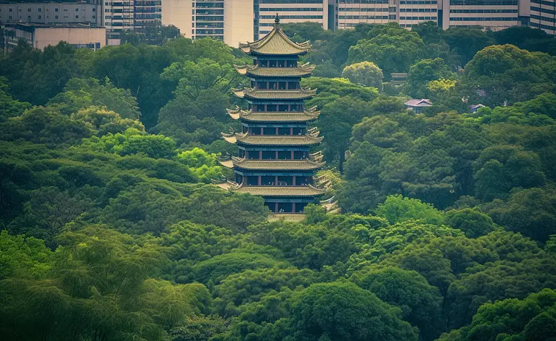 著名地标佛塔户外树林园林景观