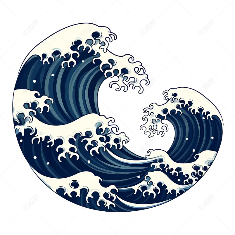 简单可爱的浮世绘波浪图标插图