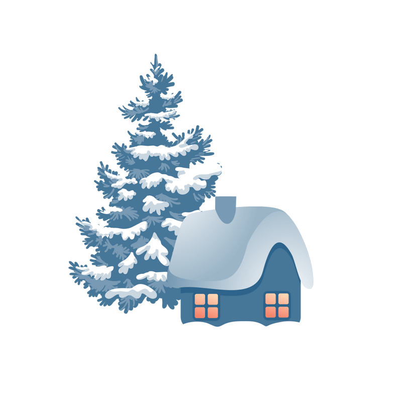 冬天雪景中的房子和树