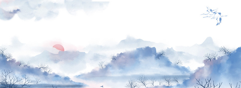 孤山大雁水墨山水背景文艺风女装banner图