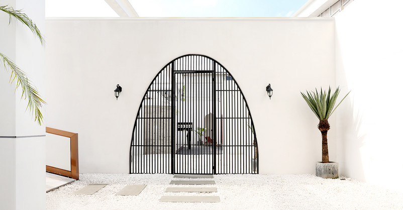 北欧风拱门园林绿植女装拍摄场景空间背景