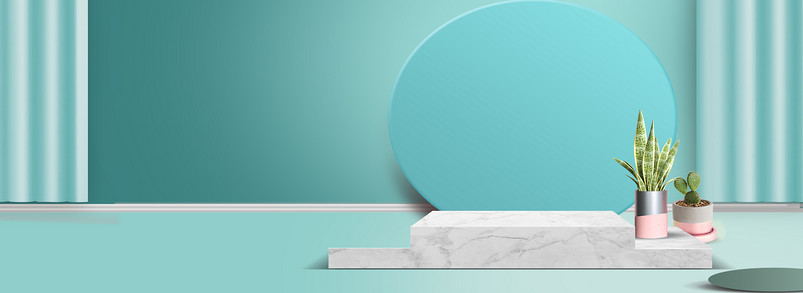 蒂凡尼色立体空化妆品护肤品间海报背景