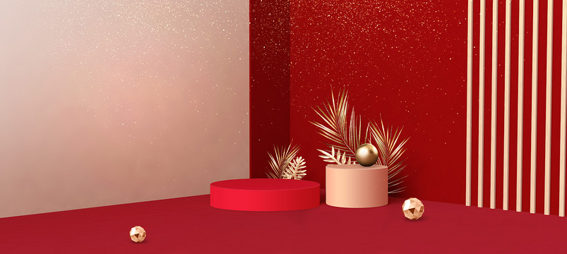 大红色空间感艺术感箱包皮鞋海报背景