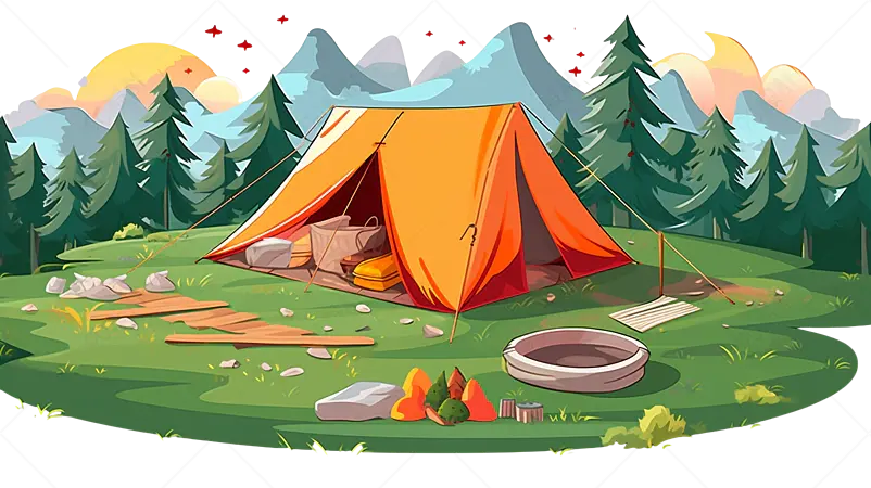 草坪上的帐篷户外野餐露营场景免抠素材图