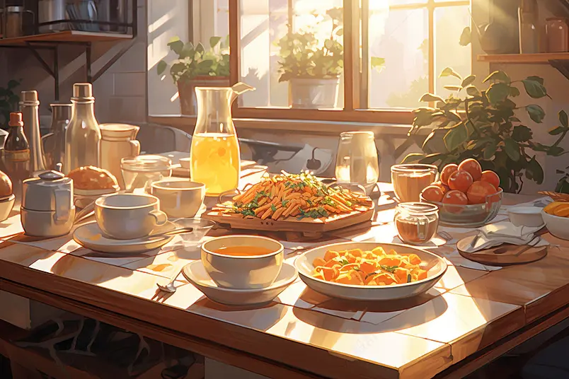 阳光下厨房桌子上的菜美食