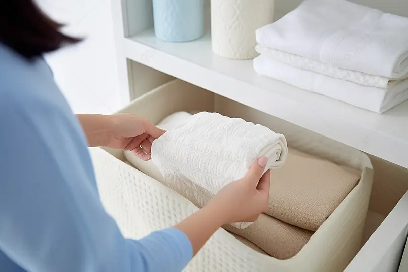 居家女性在房间衣服服装收纳实拍图
