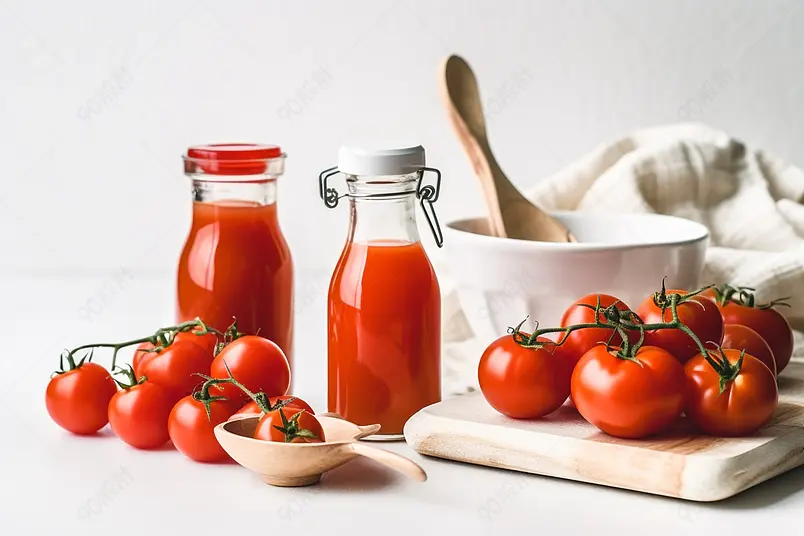 桌子上的连枝番茄和小西红柿白色的碗广告图