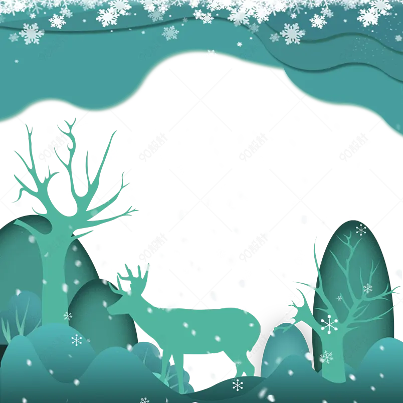 元旦大寒小寒冬天下雪绿野仙踪雪花丛林麋鹿树木