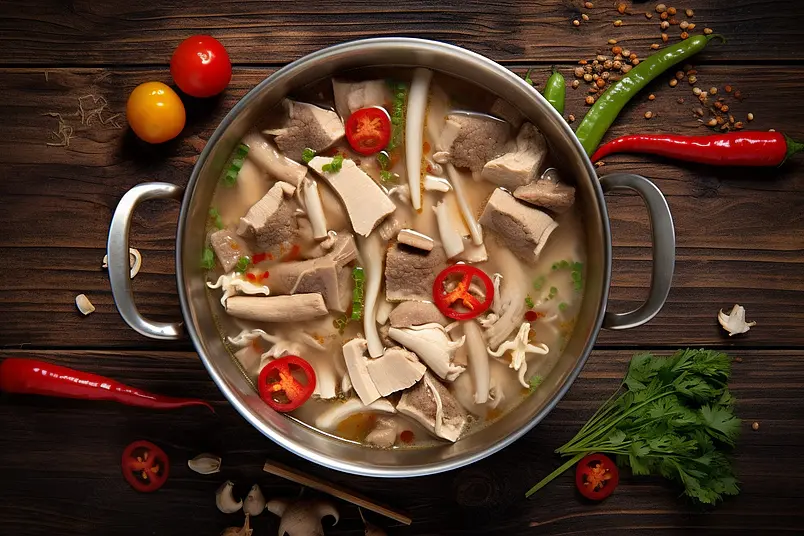 中式特色老鸭汤火锅木制桌子