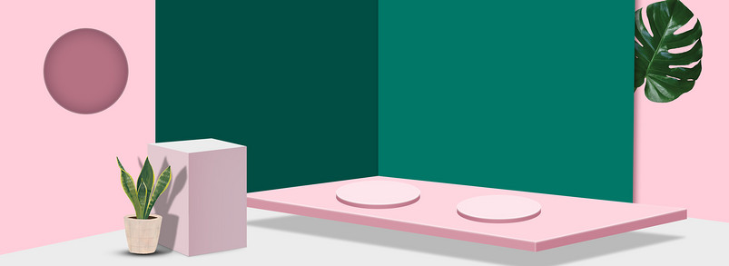 C4D立体粉绿色高级感ins风空间箱包背景海报