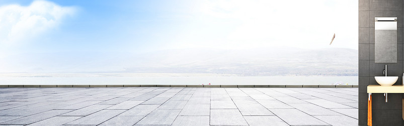大自然蓝天白云简约空间地板龙头卫浴用品海报背景