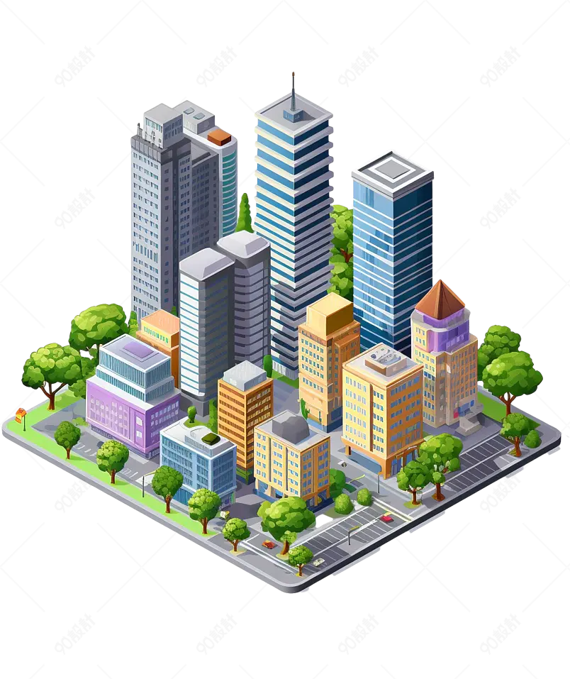 沙盘城市白底免抠城市建筑