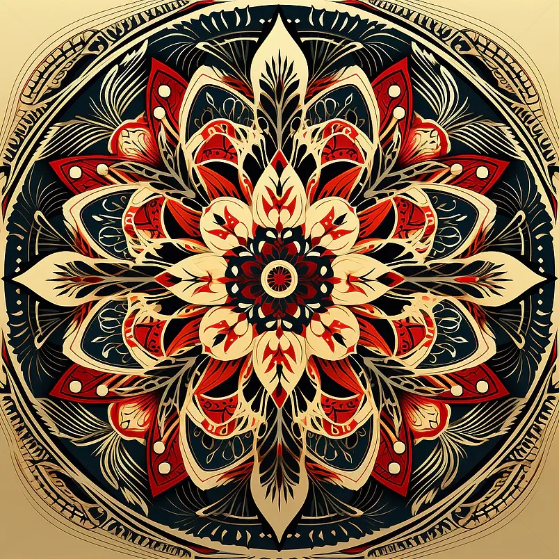 彩色观赏花卉民族曼陀罗,矢量插图