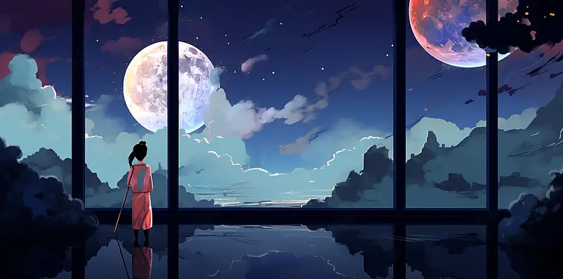 星空月球插画
