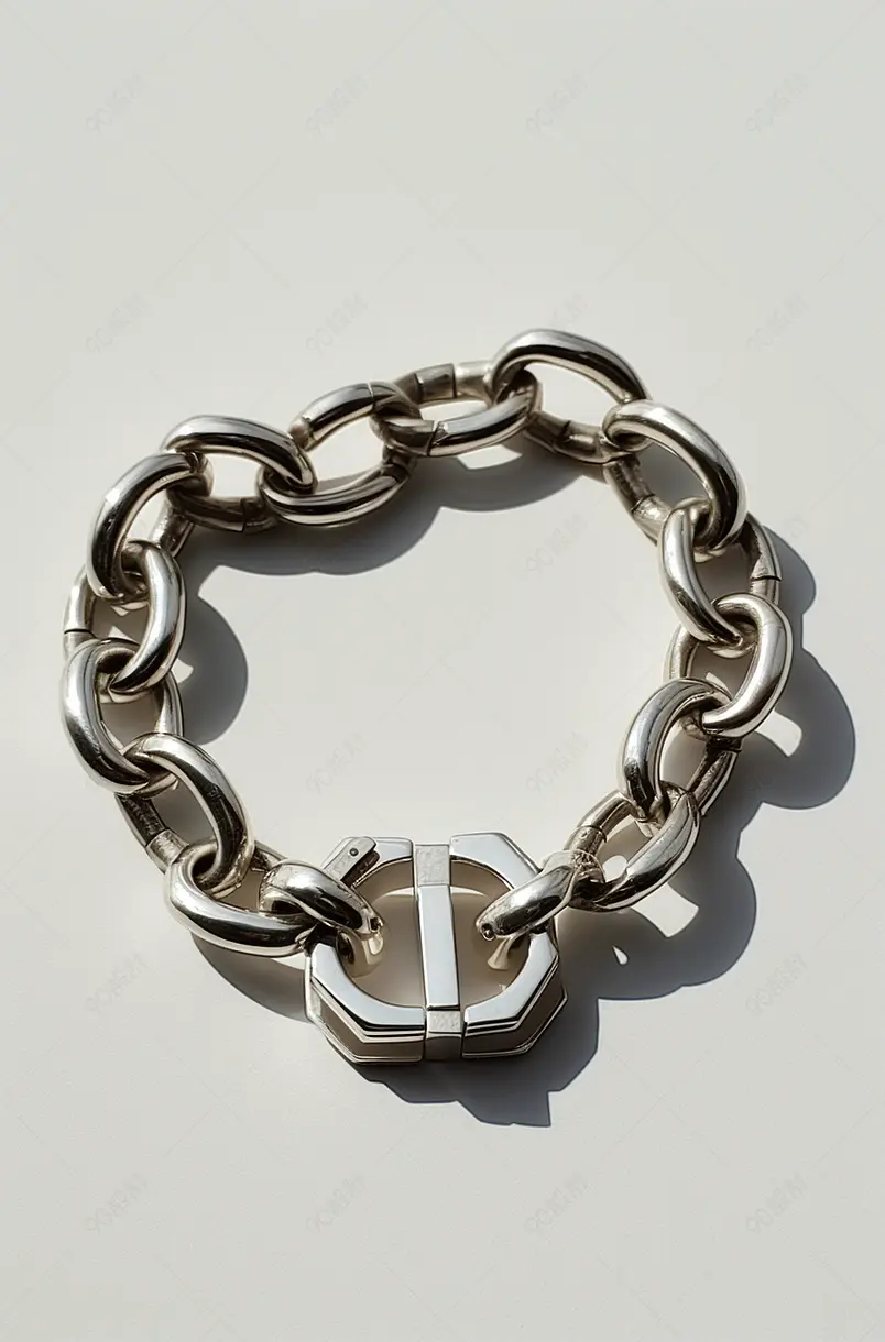 时尚中性银手镯在白色纹理的岩石