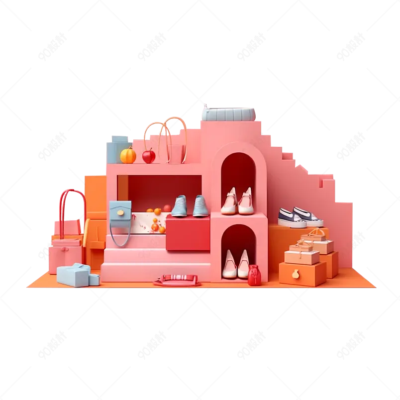 商场产品柜台粉色产品台子女鞋展区包包