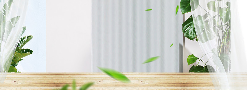 白色清新木纹INS风厨房植物家居背景海报