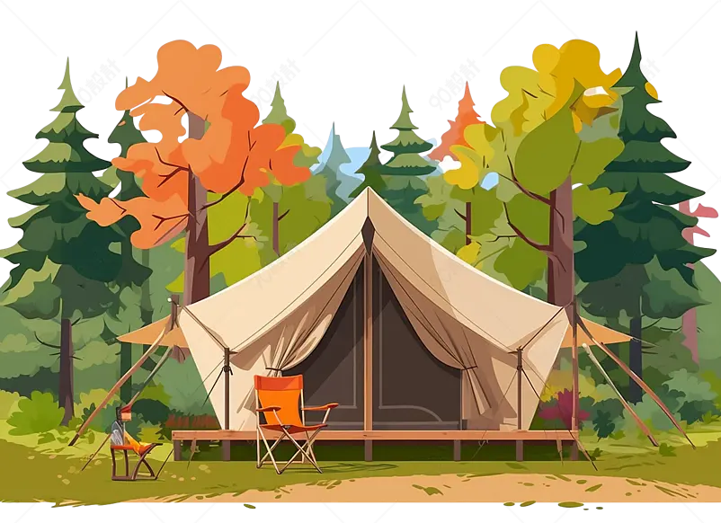 森林内搭建好的帐篷场景免抠素材图