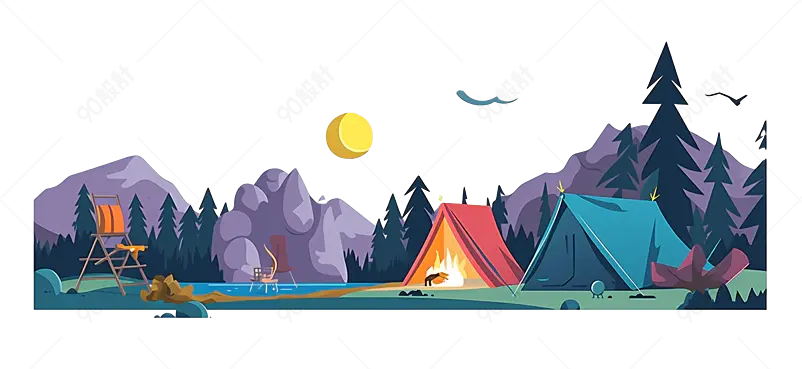 室外户外露营探险场景免抠素材图