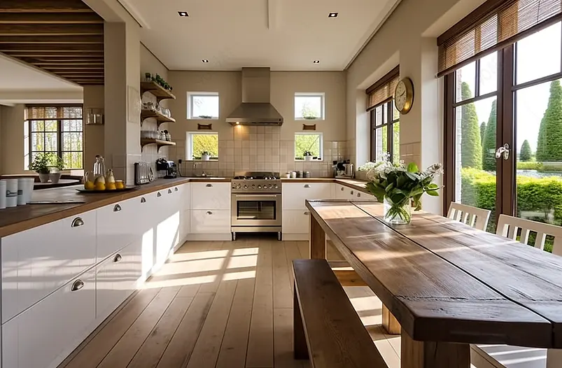 室内温馨温馨的家庭厨房背景图片