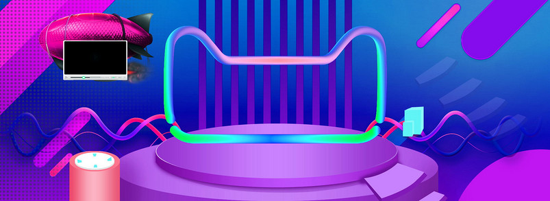 蓝色立体空间感舞台效果促销彩电海报背景