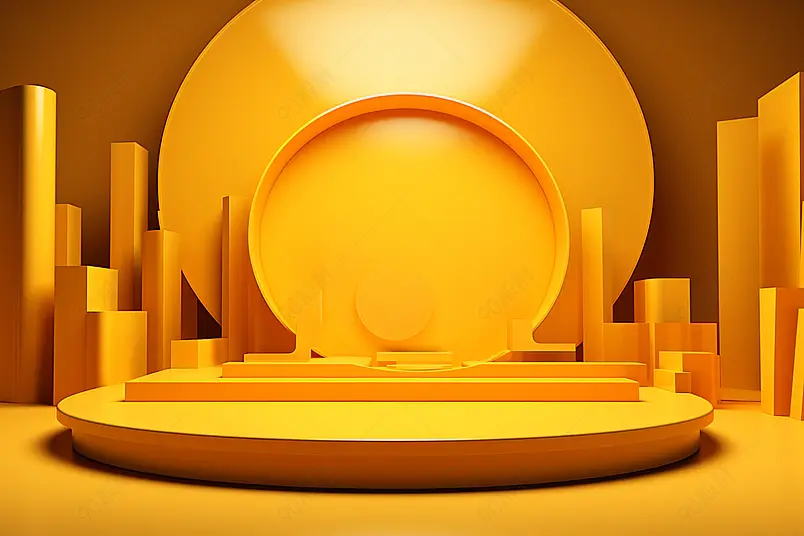 黄色舞台灯光和圆形讲台