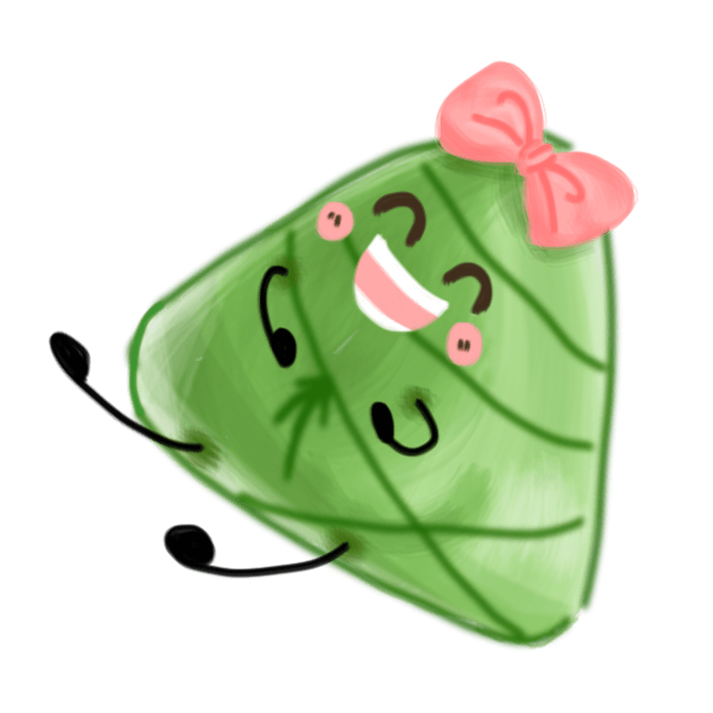 夏季端午节绿色蝴蝶结大笑粽子手绘插画psd